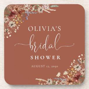 Terracotta Tiny Wildflower Bridal Shower Coaster