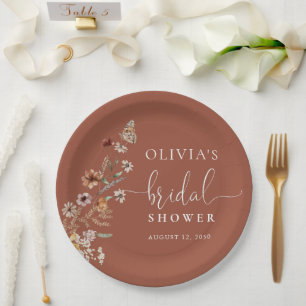 Terracotta Tiny Wildflower Bridal Shower  Paper Plate