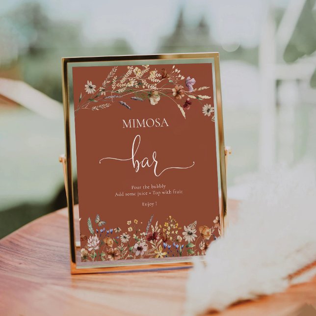 Terracotta Tiny Wildflower Gold Mimosa Bar Sign (Creator Uploaded)