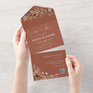 Terracotta Tiny Wildflower Wedding All In One Invitation