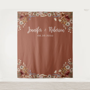 Terracotta Tiny Wildflower Wedding Backdrops Tapestry