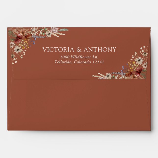 Terracotta Tiny Wildflower Wedding Ceremony Envelope (Back (Top Flap))