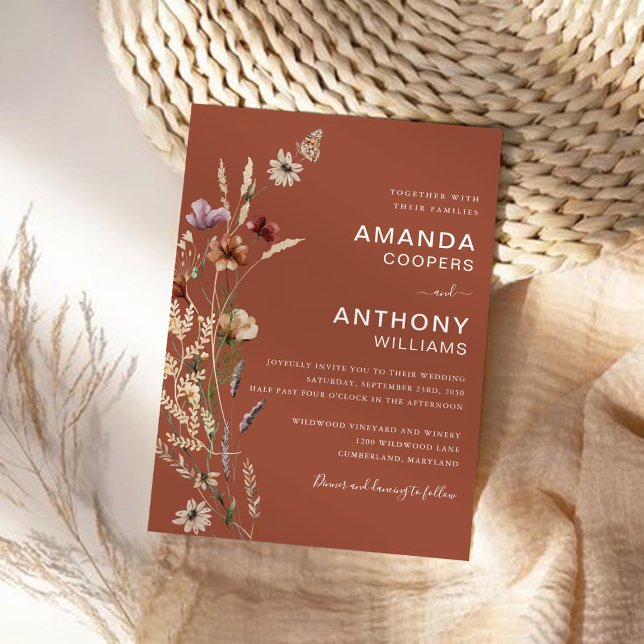Terracotta Tiny Wildflower Wedding Ceremony Invitation (Creator Uploaded)