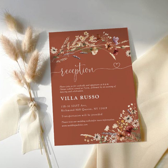 Terracotta Tiny Wildflower Wedding Reception Enclosure Card (Creator Uploaded)