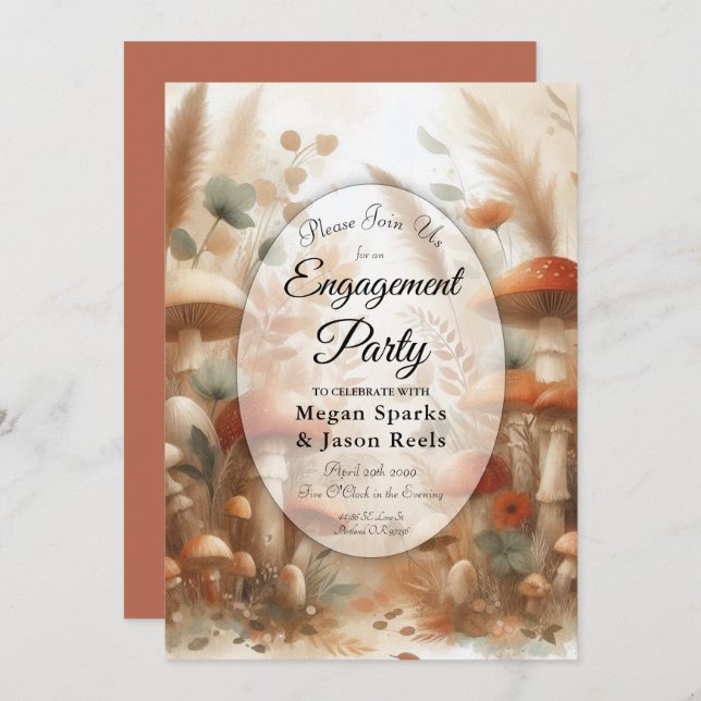 Terracotta Toadstool Woodland Magic Engagement  Invitation (Front/Back)
