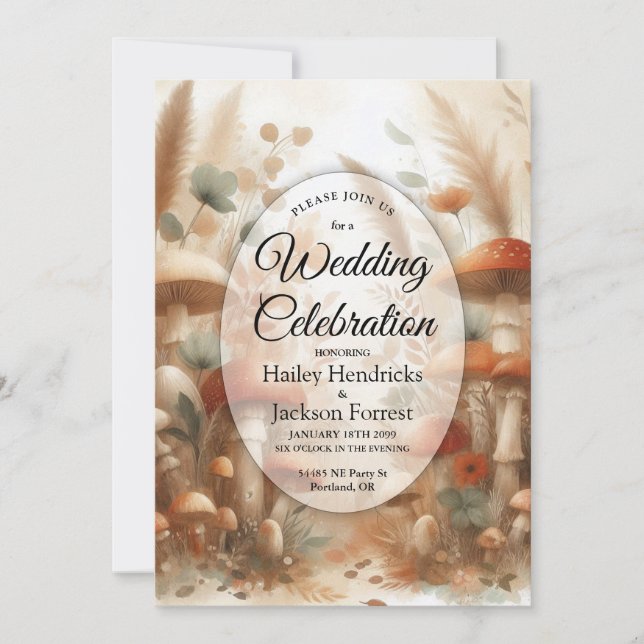 Terracotta Toadstool Woodland Magic Wedding Invitation (Front)