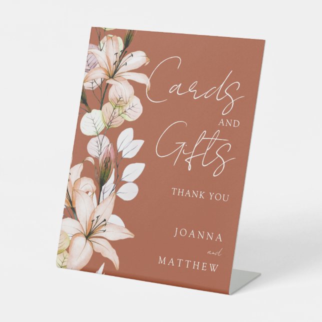 Terracotta Transparent Boho Floral Cards And Gifts Pedestal Sign (Front)