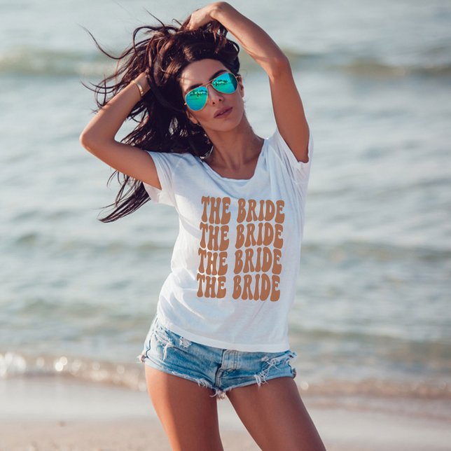 Terracotta Trendy Preppy Groovy Beach Bride Custom T-Shirt (Creator Uploaded)