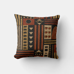 Terracotta Tribal Geometric Sherpa Blanket Decor Cushion