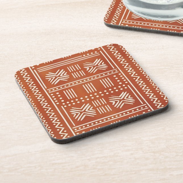 Terracotta Tribal Mudcloth Pattern Coaster (Left Side)