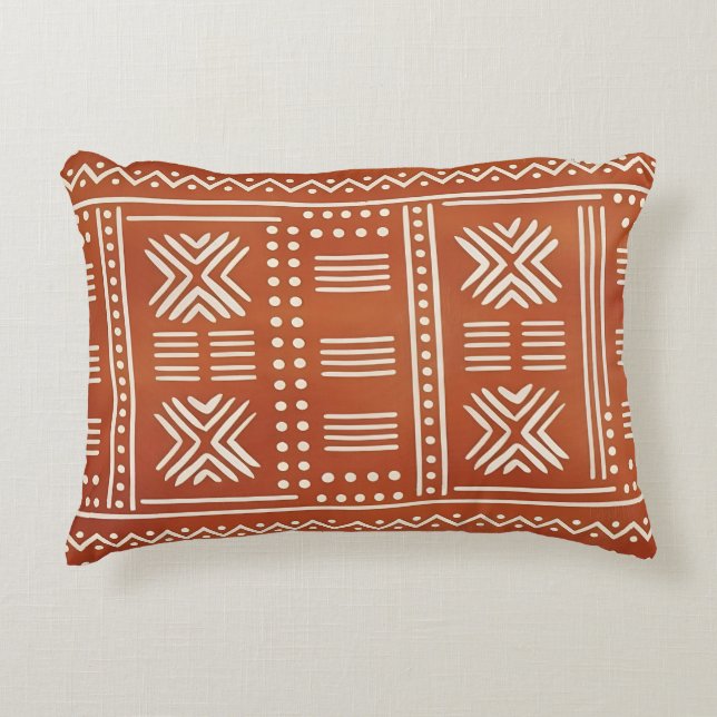 Terracotta Tribal Mudcloth Pattern Decorative Cushion (Front)