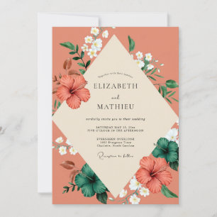 Terracotta Tropical Hibiscus Eucalyptus Wedding Invitation