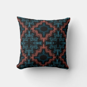 Terracotta Turquoise Black Squiggle Large Mosaics Cushion