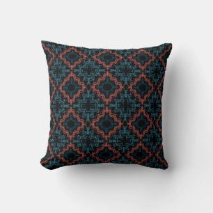 Terracotta Turquoise Black Squiggle Small Mosaics Cushion
