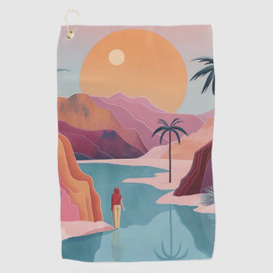 Terracotta Turquoise Celestial Oasis Landscape Golf Towel
