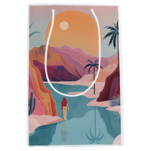 Terracotta Turquoise Celestial Oasis Landscape Medium Gift Bag