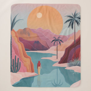 Terracotta Turquoise Celestial Oasis Landscape Sherpa Blanket