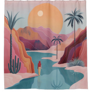 Terracotta Turquoise Celestial Oasis Landscape Shower Curtain