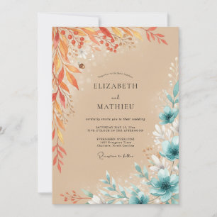 Terracotta Turquoise Foliage Eucalyptus Wedding Invitation