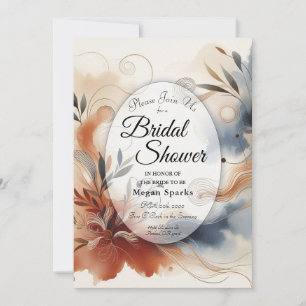 Terracotta Twilight and Navy Blooms Bridal Shower Invitation