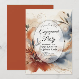 Terracotta Twilight and Navy Blooms Engagement Invitation