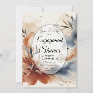  Terracotta Twilight and Navy Blooms Engagement  Invitation