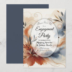  Terracotta Twilight and Navy Blooms Engagement  Invitation