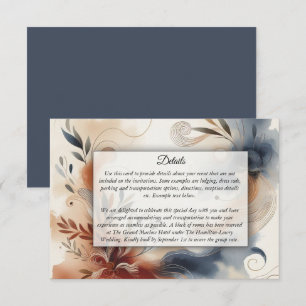 Terracotta Twilight and Navy Blooms Wedding Enclosure Card