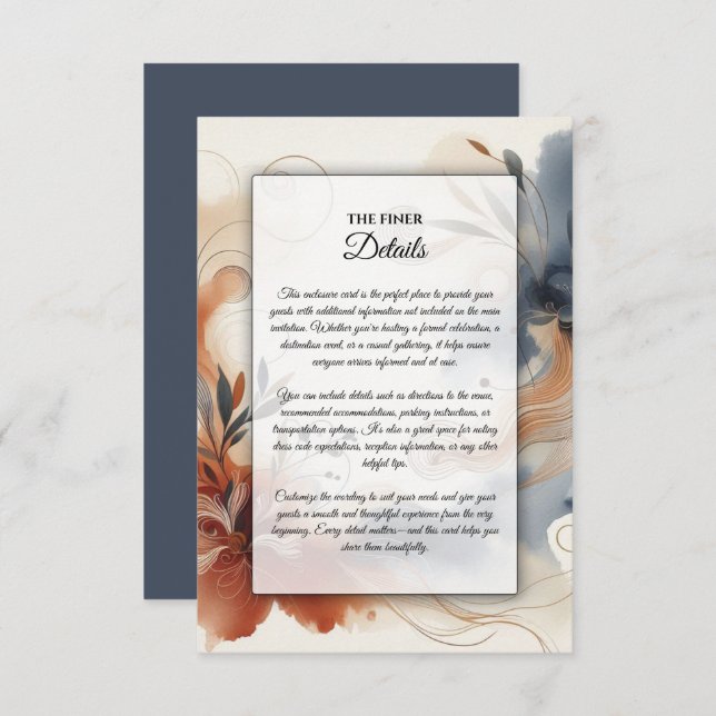 Terracotta Twilight and Navy Blooms Wedding Enclosure Card (Front/Back)