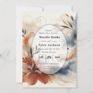 Terracotta Twilight and Navy Blooms Wedding Invitation