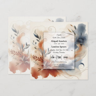 Terracotta Twilight and Navy Blooms Wedding Invitation