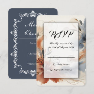 Terracotta Twilight and Navy Blooms Wedding RSVP Card
