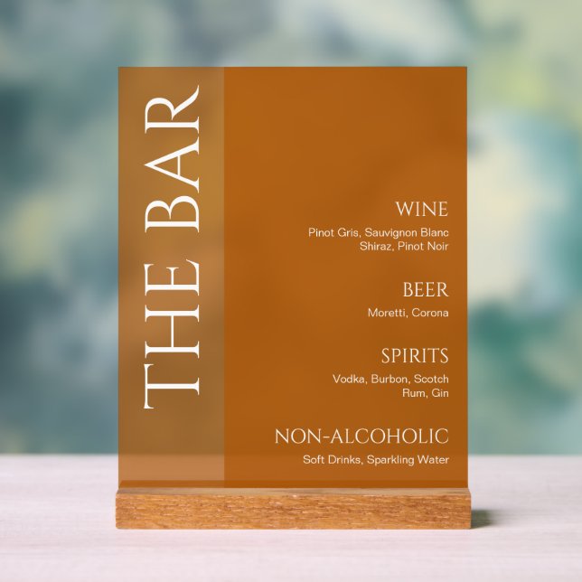 Terracotta Two Tone Wedding Bar Menu Acrylic Sign (Neutral)