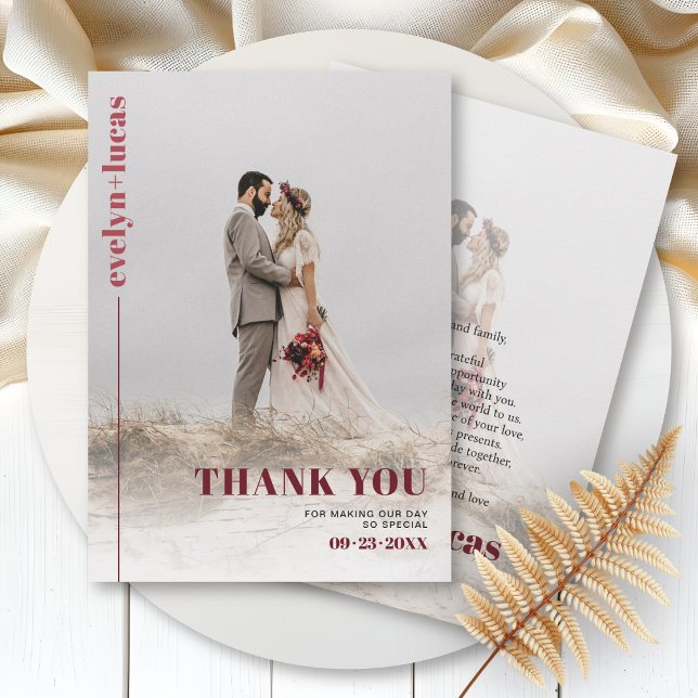 Terracotta typography Japandi photo wedding Thank You Card (Creator Uploaded)