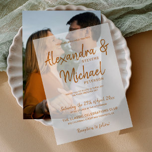 Terracotta typography script wedding overlay vellum invitations