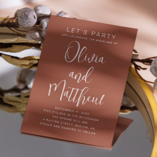 Terracotta typography script wedding + QR details Invitation