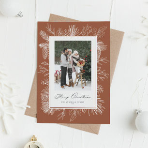 Terracotta Vintage Botanical Christmas Photo Holiday Card
