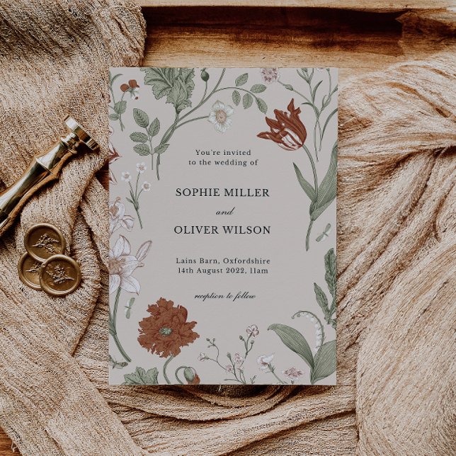 Terracotta Vintage Botanical Wedding Invitation (Creator Uploaded)