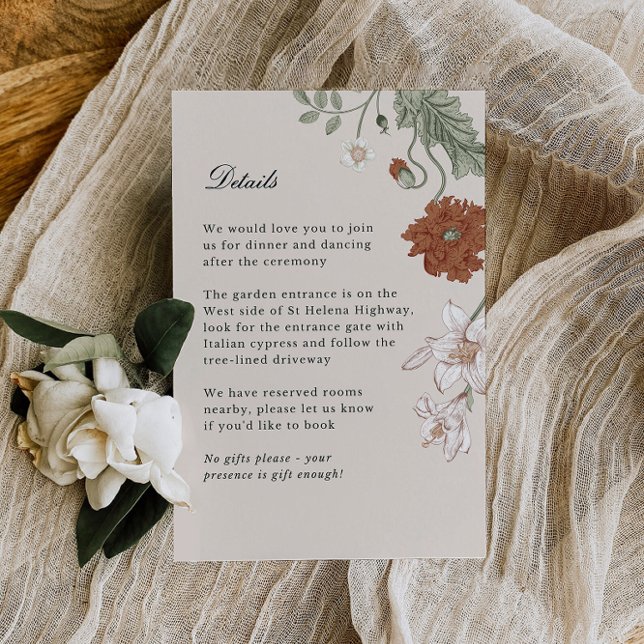 Terracotta Vintage Flowers Fall Wedding Details  Enclosure Card (Creator Uploaded)
