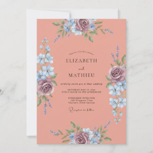 Terracotta Vintage Mauve Peony Wedding Invitation
