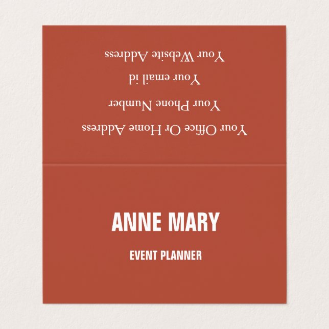 Terracotta Warm Colour Burnt Dark Orange Classy Business Card (Outside Unfolded)