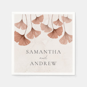 Terracotta Watercolor Botancial Ginkgo Wedding Napkin
