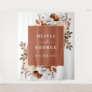 Terracotta Watercolor Floral Photo Booth Backdrop Tapestry