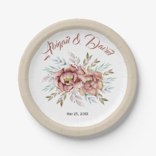 Terracotta watercolor flowers floral wedding paper plate