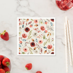 Terracotta Watercolor Flowers Pattern Napkin