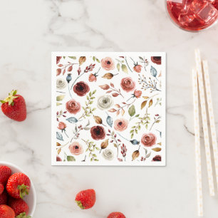 Terracotta Watercolor Flowers Pattern  Napkin