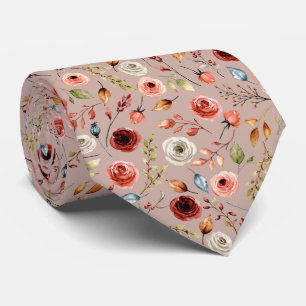 Terracotta Watercolor Flowers Pattern Tie
