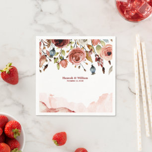 Terracotta Watercolor Flowers Wedding Napkin