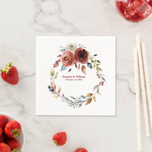 Terracotta Watercolor Flowers Wedding  Napkin