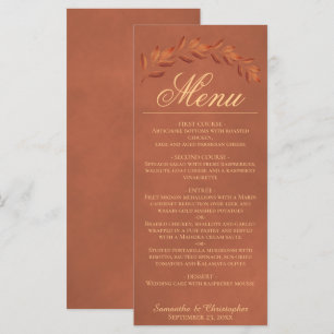 Terracotta Watercolor Leaves Elegant Wedding Menu